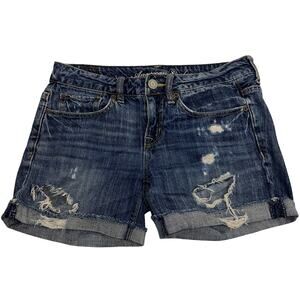 American Eagle Outfitters Distressed Denim Cuff Cutoff Low Rise Shorts Size 0